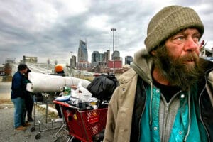 Reinventing Prosperity, Homeless man